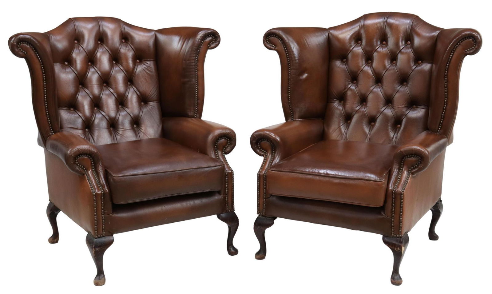 (2) QUEEN ANNE STYLE LEATHER WINGBACK ARMCHAIRS (1 of 3)