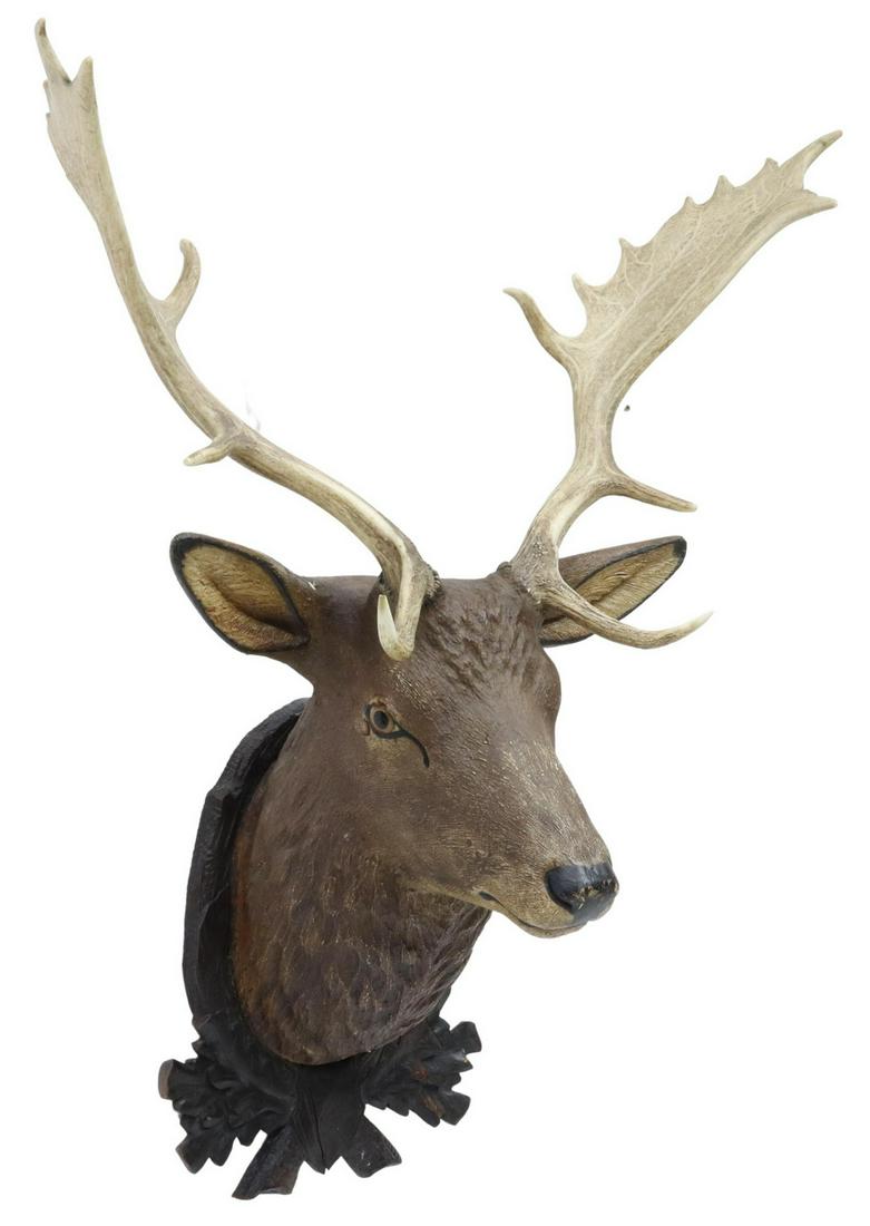 LARGE BLACK FOREST CARVED STAG TROPHY MOUNT (1 of 3)