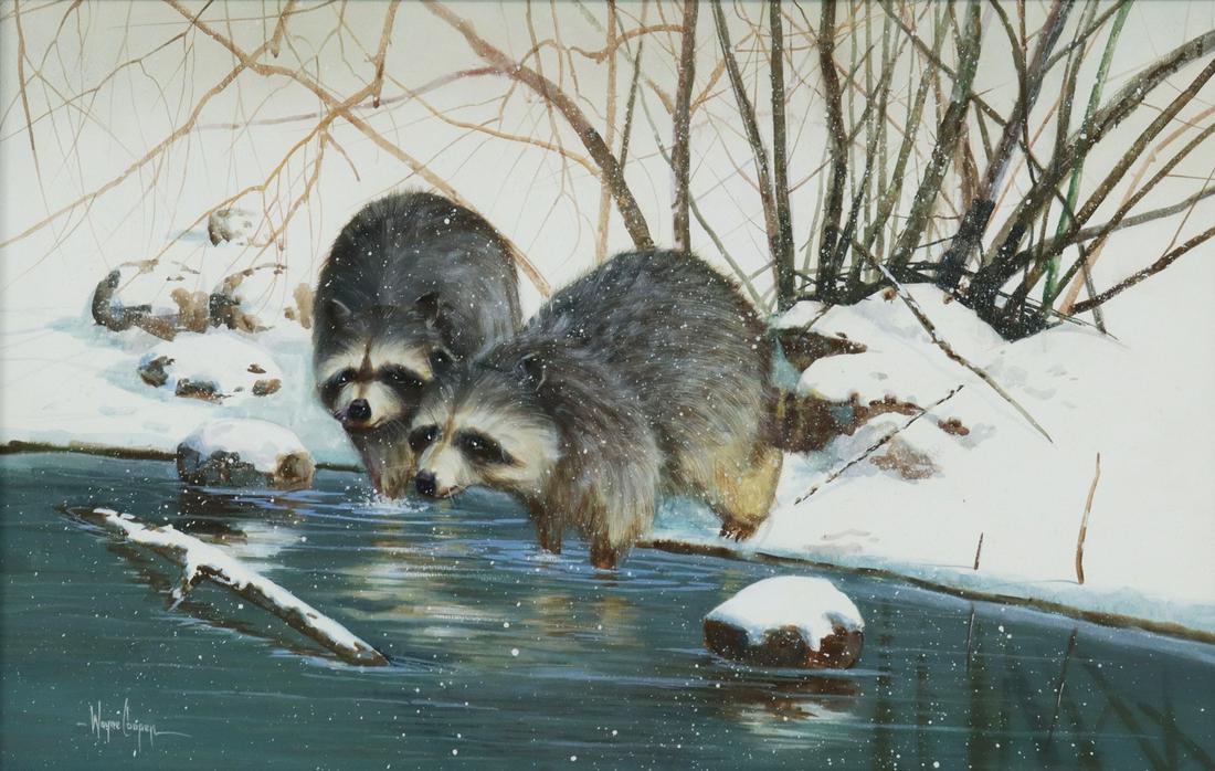 WAYNE COOPER (B.1942) RACCOONS ACRYLIC PAINTING (1 of 4)