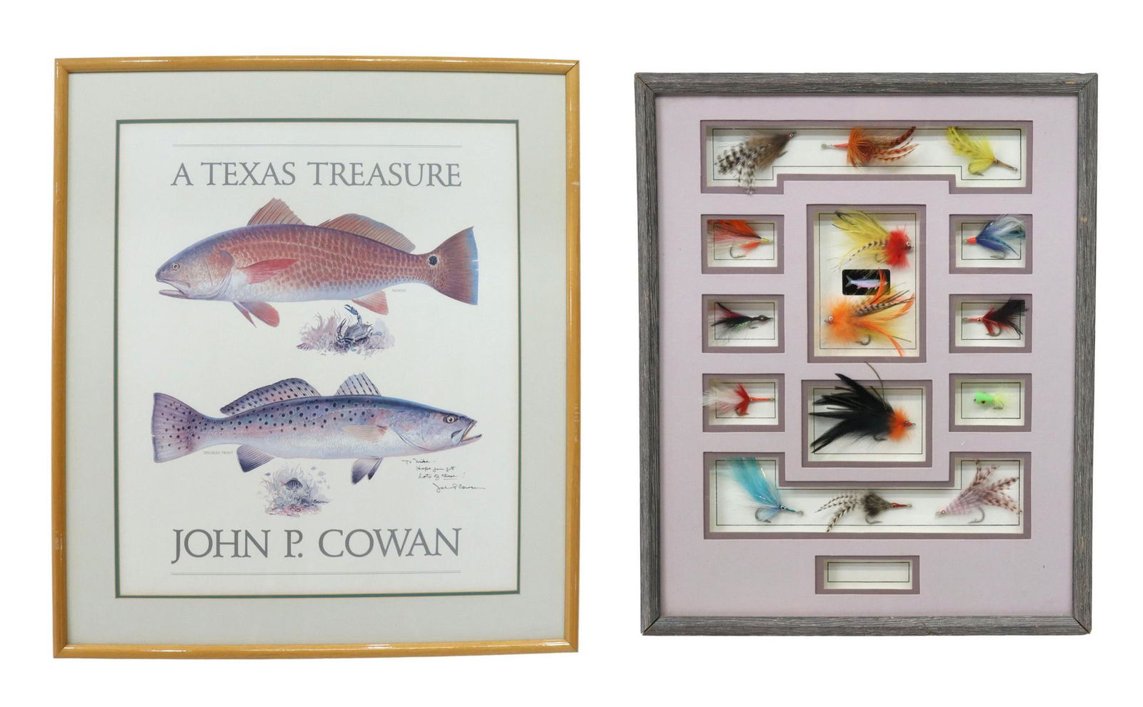 (2) FRAMED JOHN P. COWAN PRINT & FRAMED FISH LURES (1 of 10)