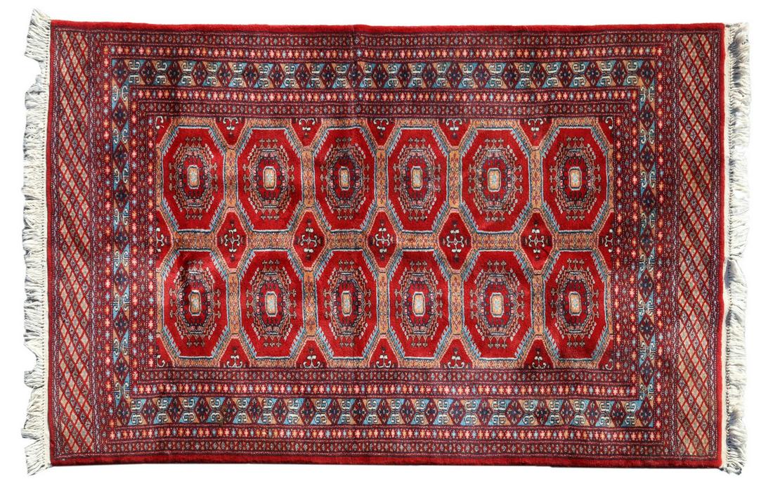 HAND-TIED BOKHARA RUG, APPROX 6'2"L, 4'2"W: Hand-tied Bokhara rug, Pakistan, approx 6'2"l, 4'2"w **Provenance: a prominent Houston, Texas estate** Start Price: $200.00