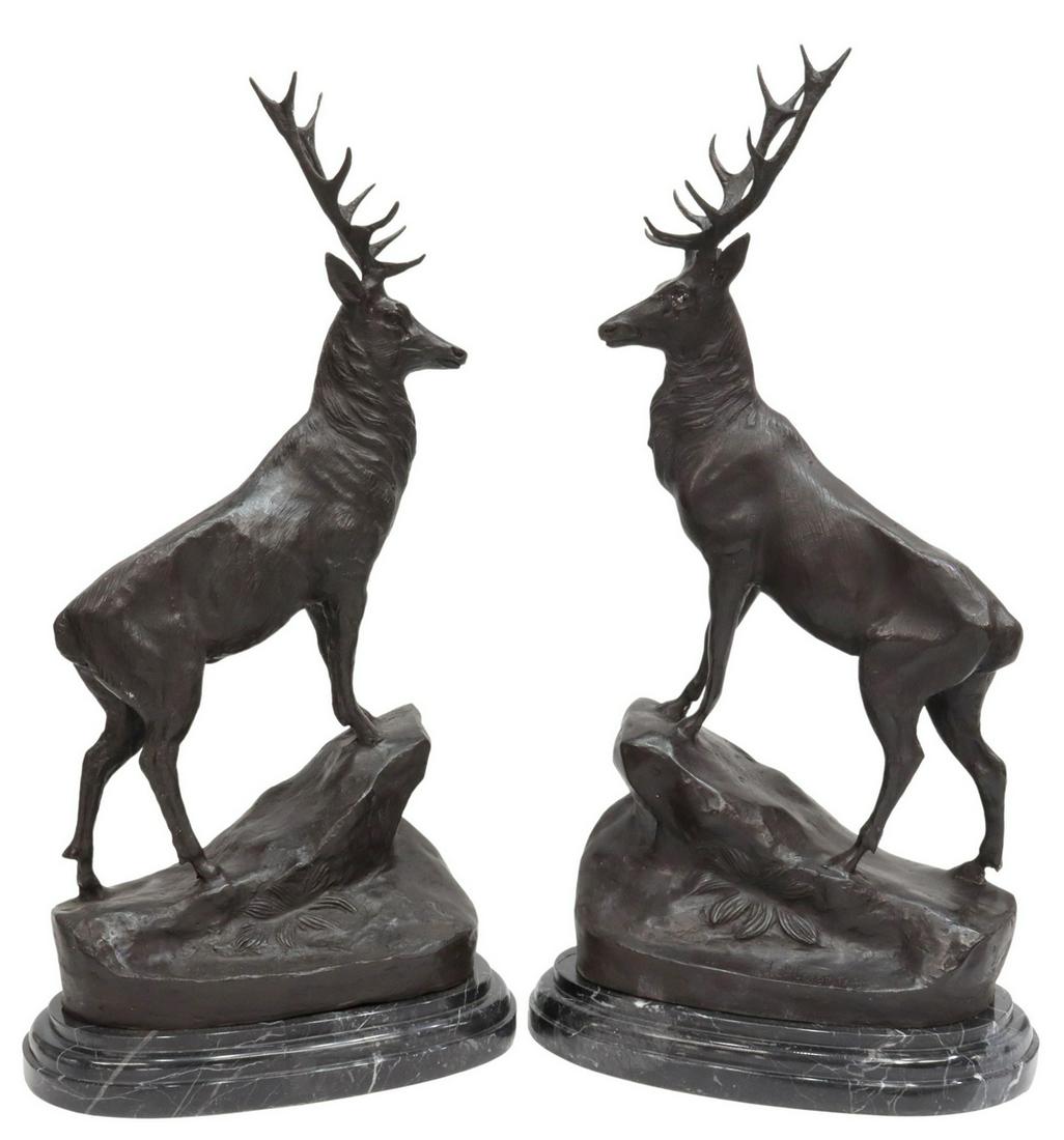 (2) PATINATED BRONZE STAGS AFTER JULES MOIGNIEZ (1 of 5)
