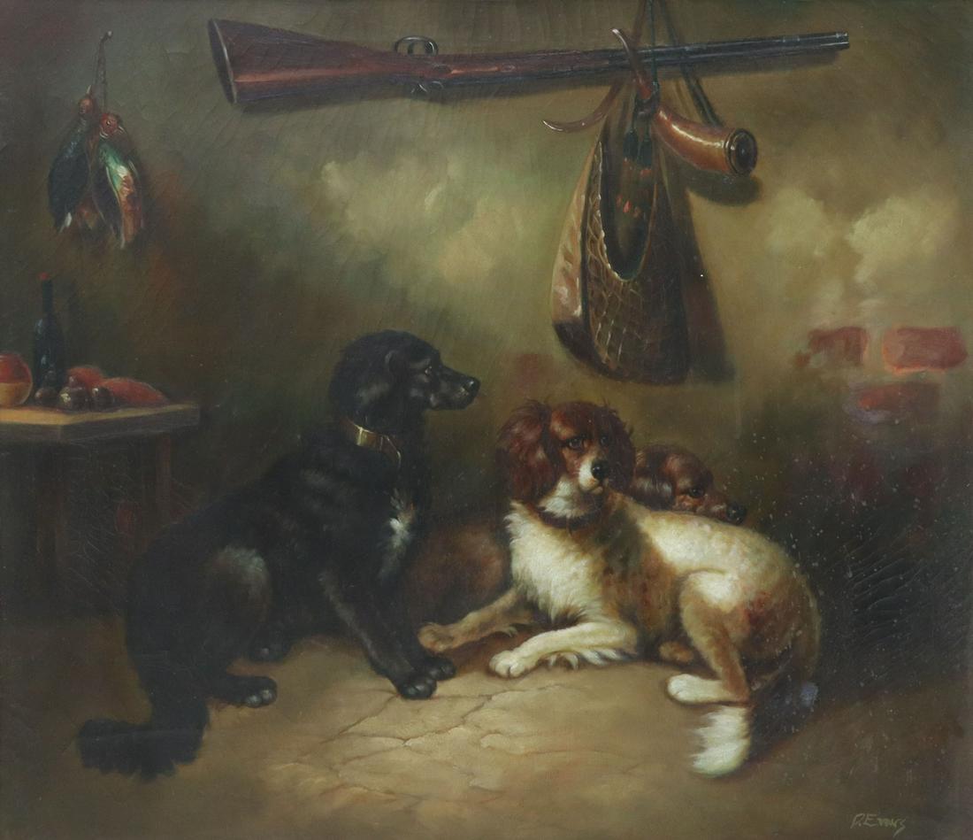 D. EVANS FRAMED OIL PAINTING HUNTING DOGS (1 of 4)