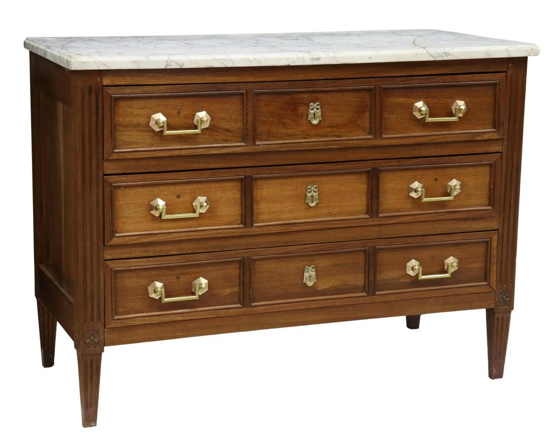 FRENCH LOUIS XVI STYLE MARBLE-TOP MAHOGANY COMMODE (1 of 5)