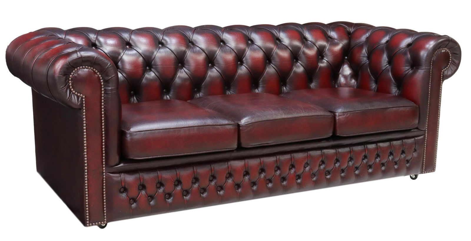 ENGLISH BUTTONED OXBLOOD LEATHER CHESTERFIELD SOFA (1 of 3)