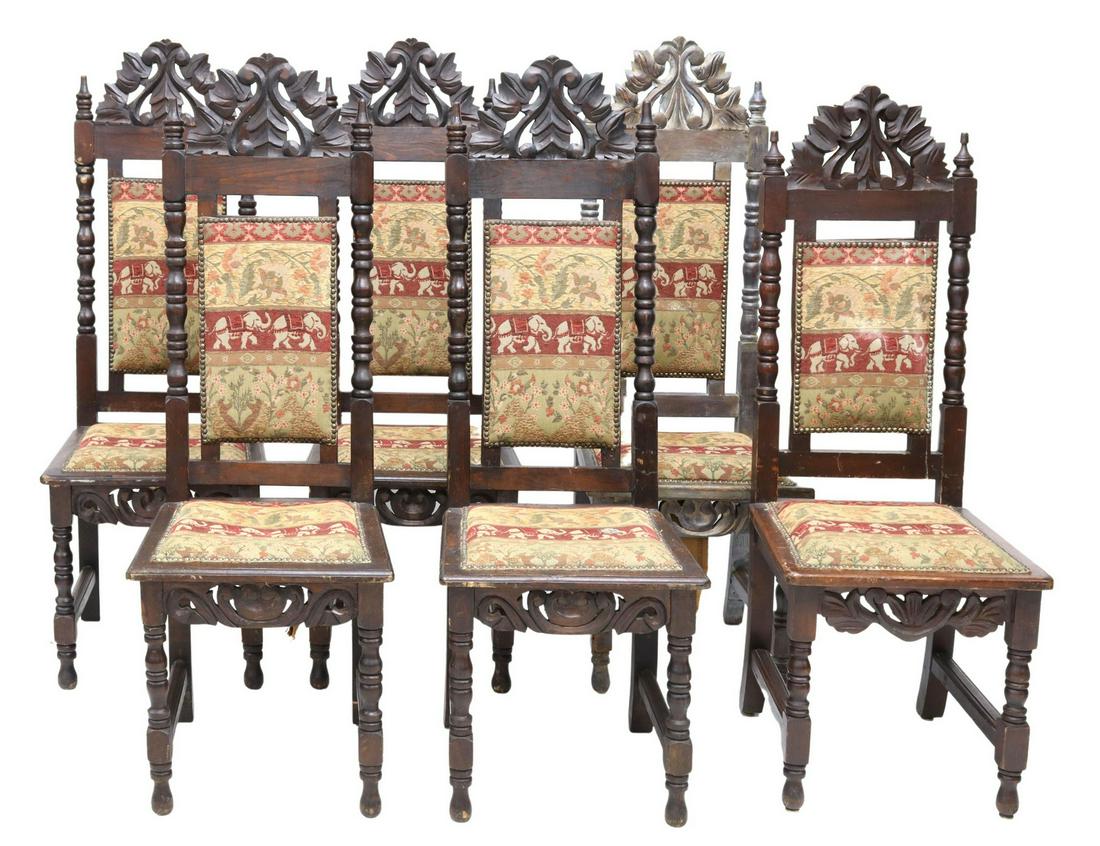 (6) CONTINENTAL UPHOLSTERED OAK DINING CHAIRS (1 of 5)