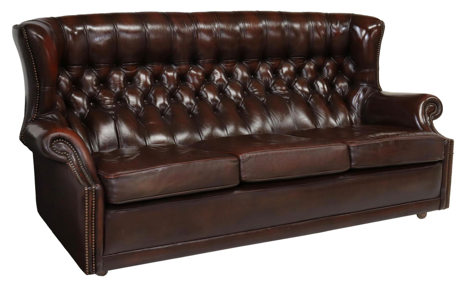 ENGLISH TUFTED LEATHER WINGBACK THREE-SEAT SOFA (1 of 3)