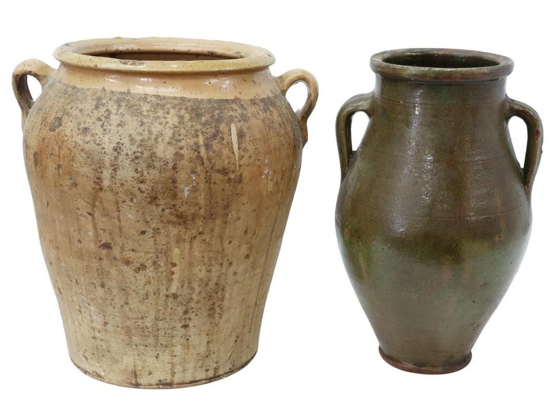 (2) FRENCH GLAZED EARTHENWARE HANDLED JARS (1 of 2)