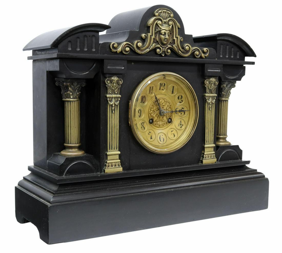 FRENCH SLATE ARCHITECTURAL CASE MANTEL SHELF CLOCK (1 of 8)