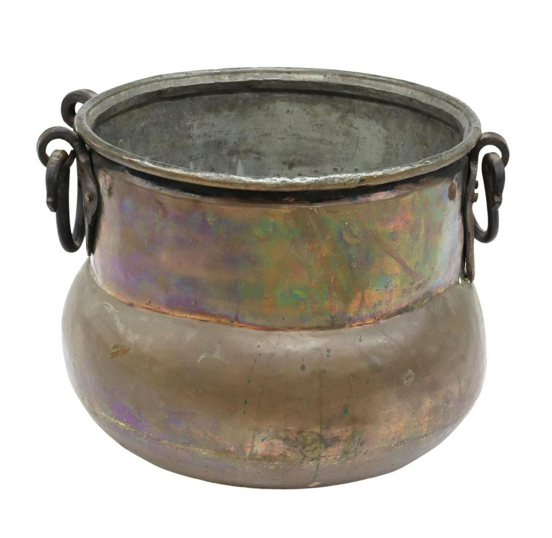 LARGE COPPER & IRON CAULDRON (1 of 3)
