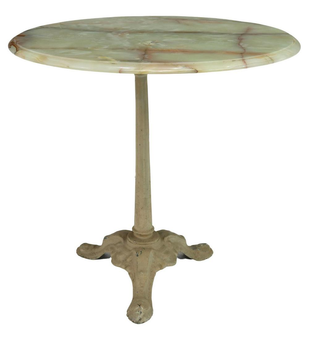 FRENCH ONYX-TOP CAST IRON BISTRO PEDESTAL TABLE (1 of 3)