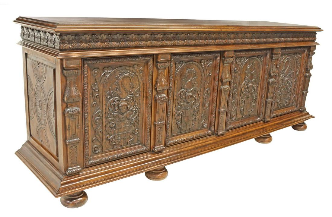 FRENCH RENAISSANCE REVIVAL CARVED WALNUT SIDEBOARD (1 of 7)