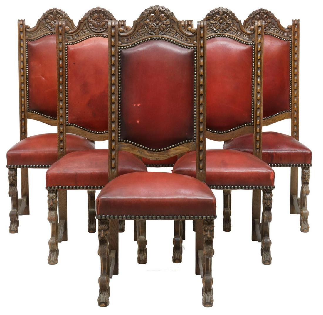 6) FRENCH RENAISSANCE REVIVAL OAK & LEATHER CHAIRS (1 of 3)