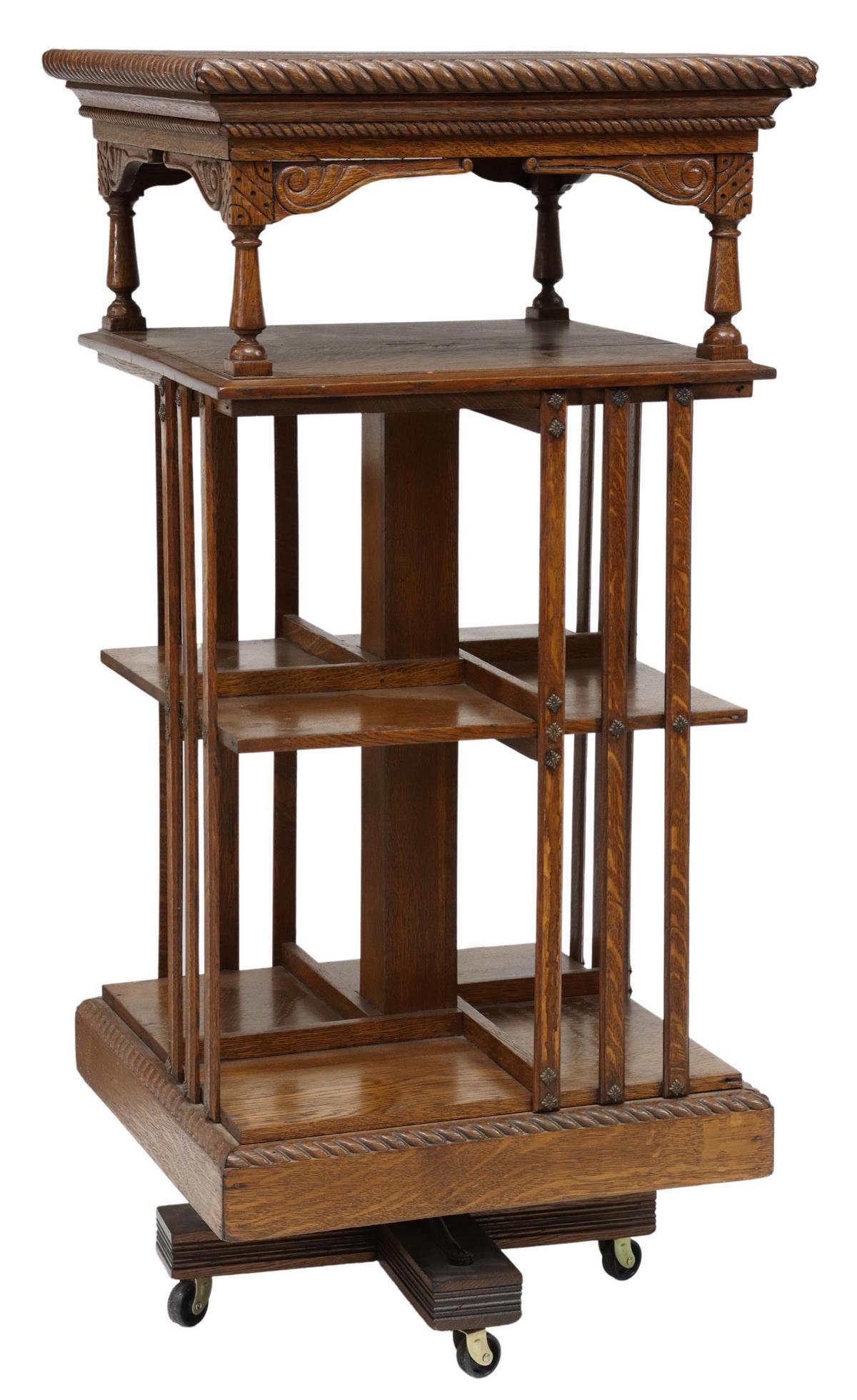 AMERICAN OAK ROTATING BOOKCASE LIBRARY STAND (1 of 4)