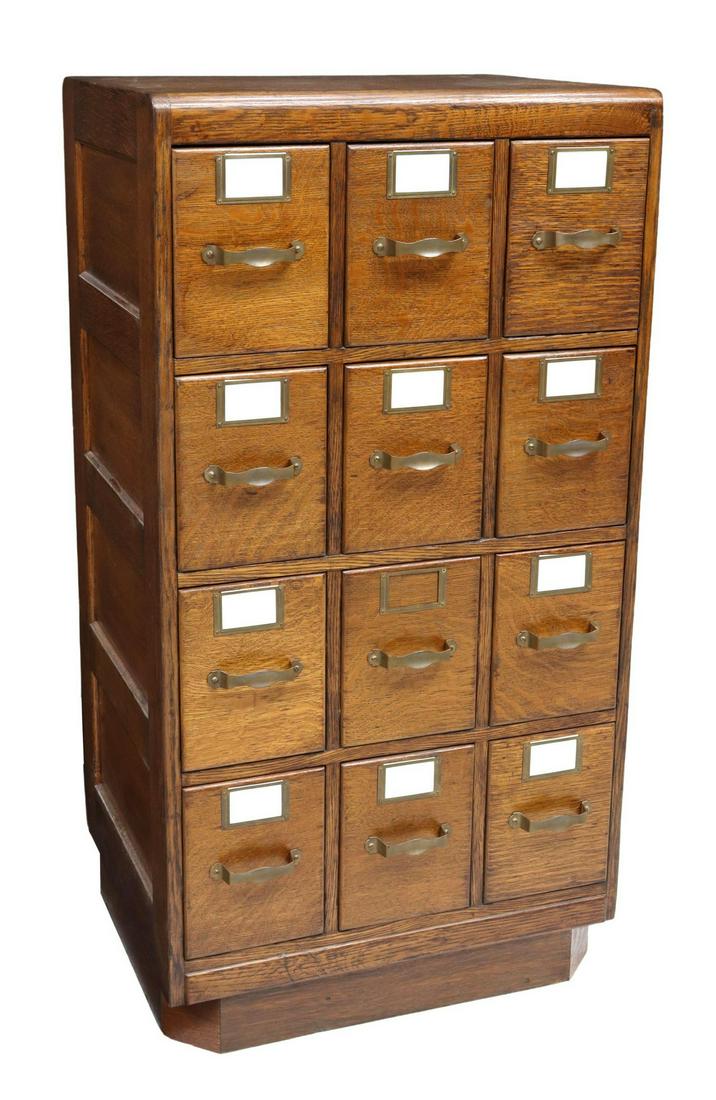 AMERICAN OAK TWELVE-DRAWER CARD CATALOG CABINET (1 of 4)