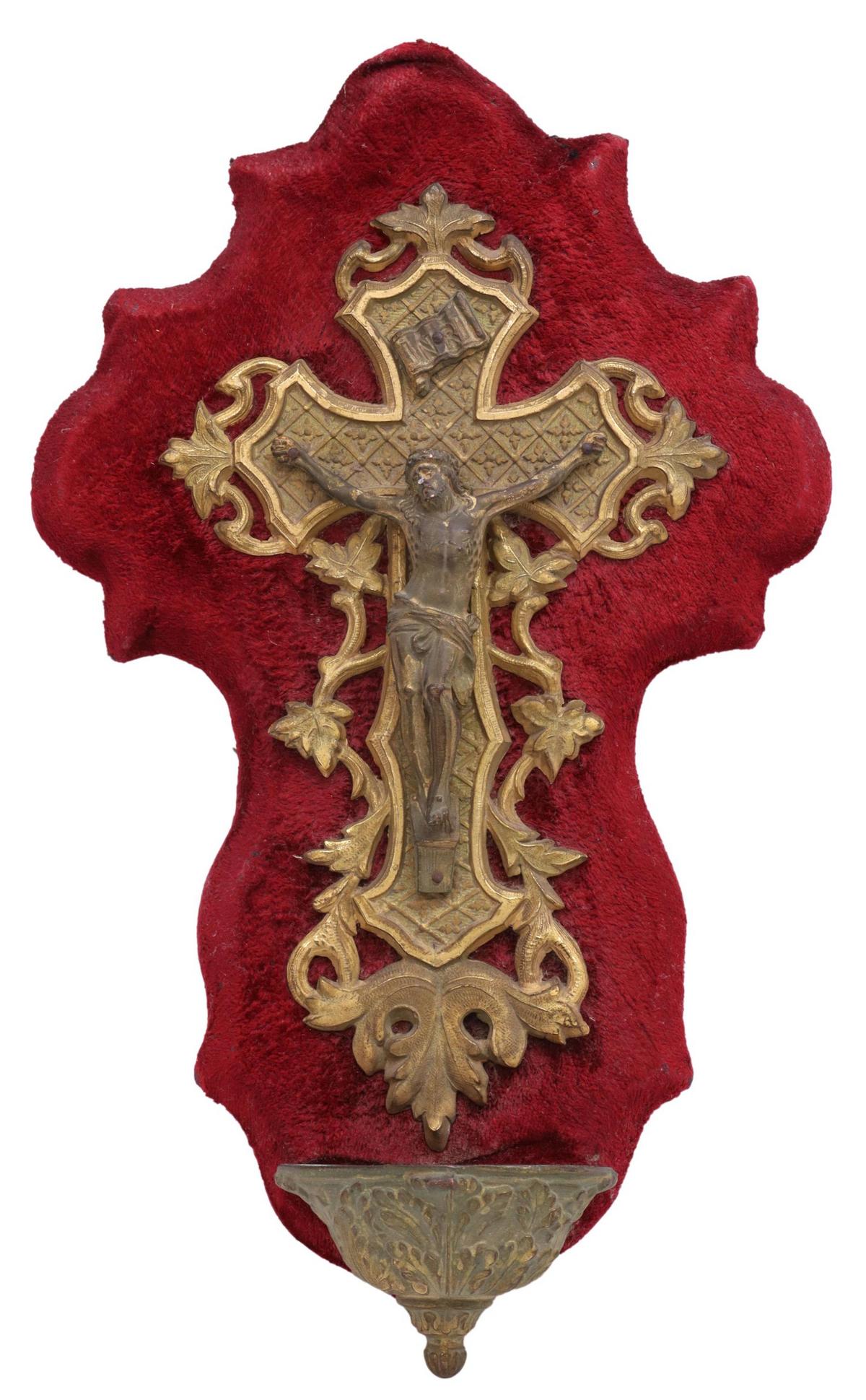 CONTINENTAL GILT METAL CRUCIFIX HOLY WATER FONT (1 of 2)