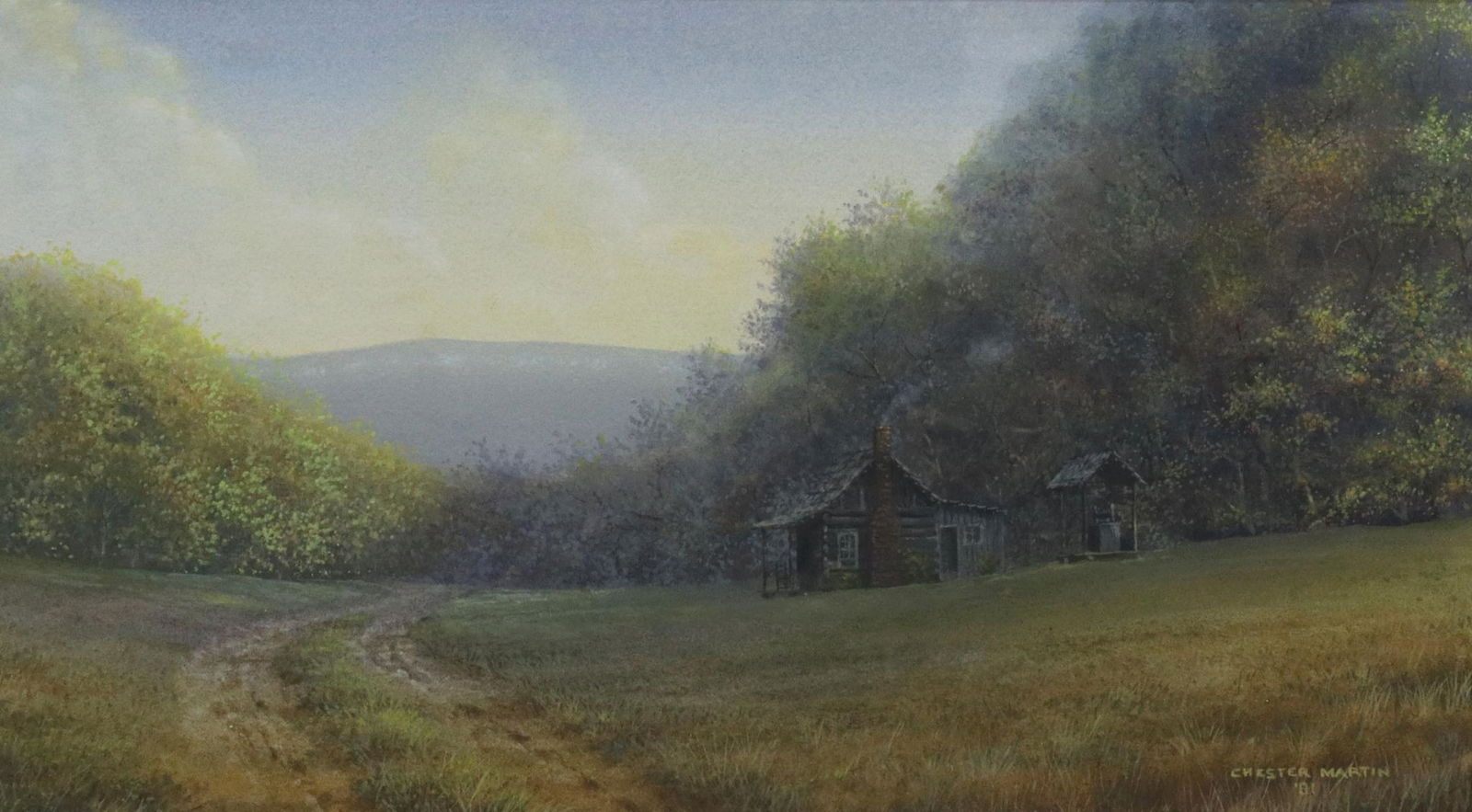 CHESTER MARTIN LOG CABIN WATERCOLOR PAINTING (1 of 4)