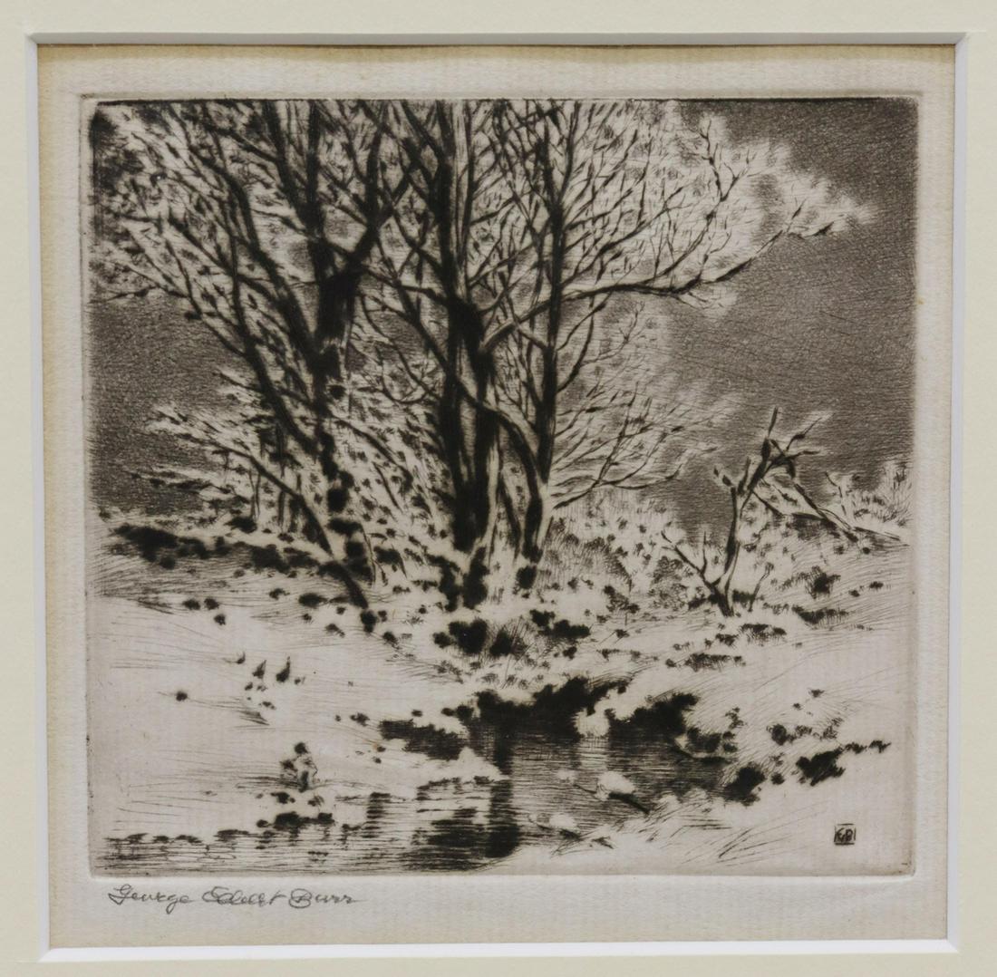 GEORGE ELBERT BURR (1859-1939) WINTER SNOW ETCHING (1 of 3)