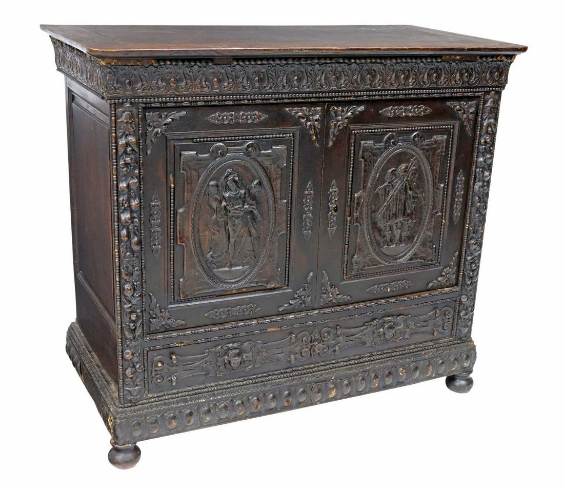 RENAISSANCE REVIVAL OAK & LEATHER SIDEBOARD (1 of 8)