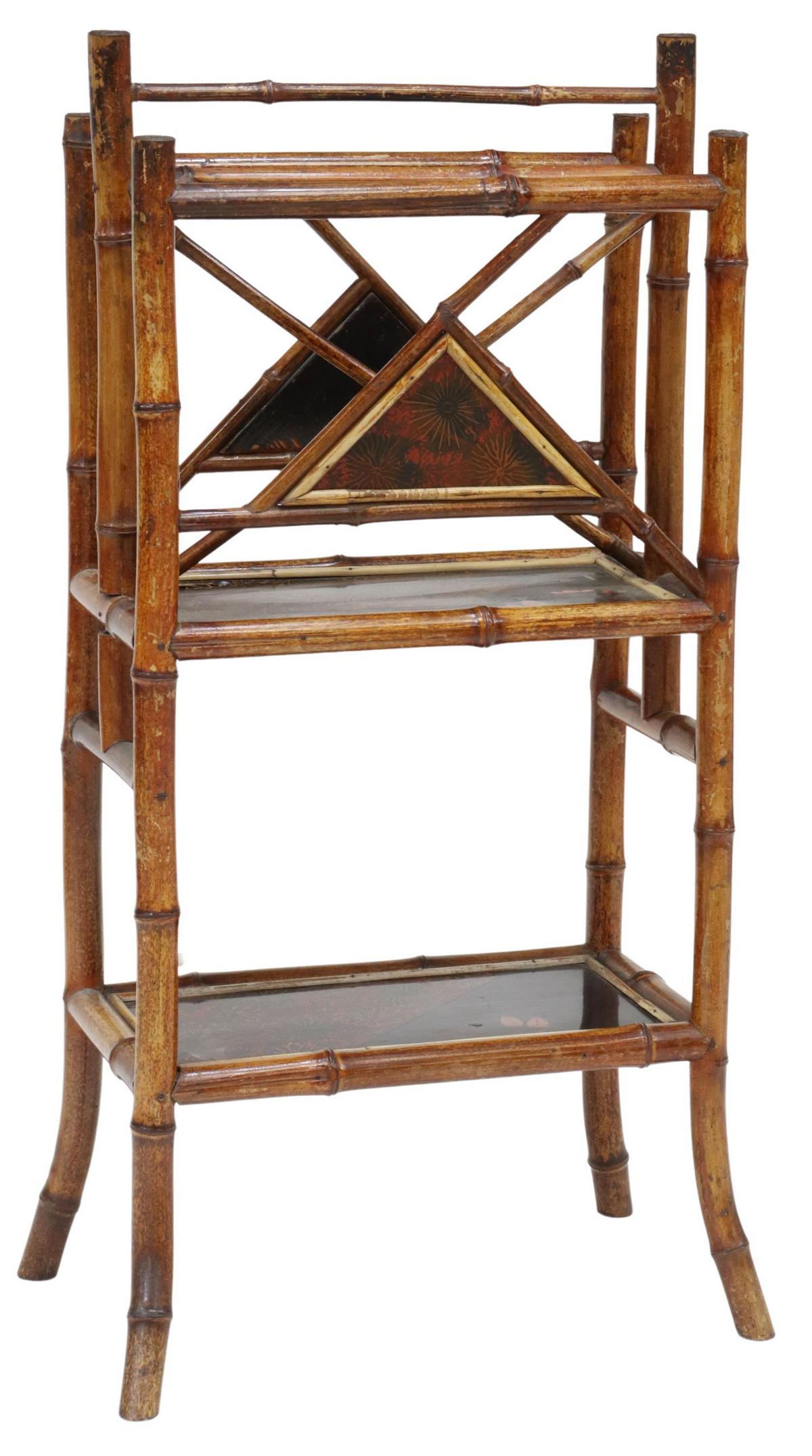 ENGLISH VICTORIAN BAMBOO & LACQUER MAGAZINE RACK (1 of 3)