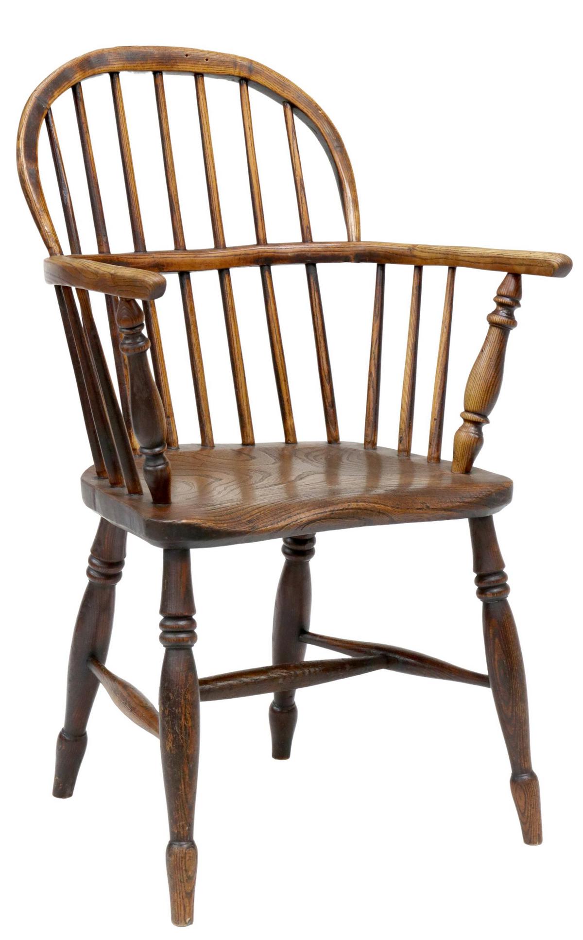 ENGLISH ELM SACK-BACK WINDSOR ARMCHAIR, 19TH C. (1 of 3)