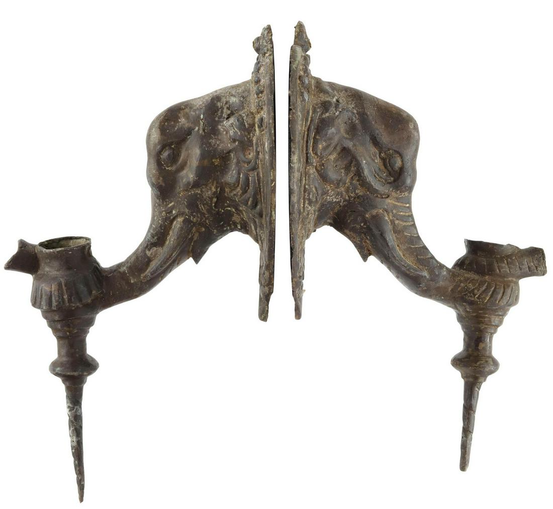 (2) CAST METAL ELEPHANT HEAD CANDLE SCONCES (1 of 4)