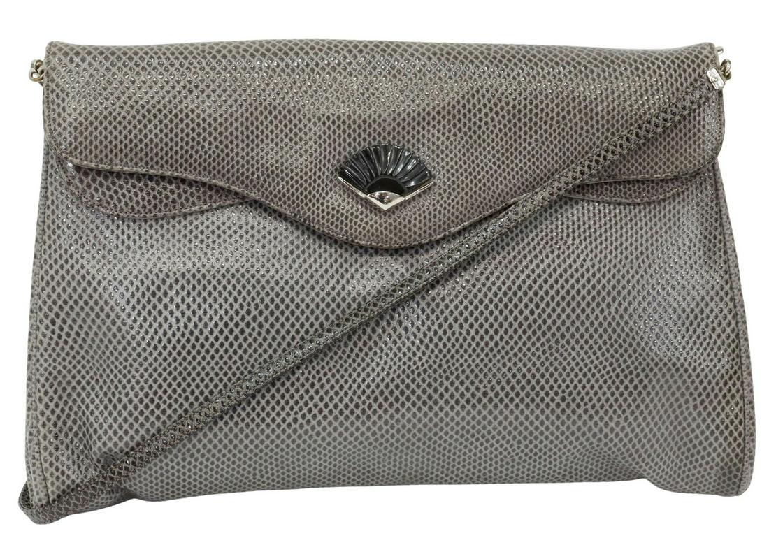 JUDITH LEIBER GRAY SNAKESKIN EVENING HANDBAG (1 of 6)