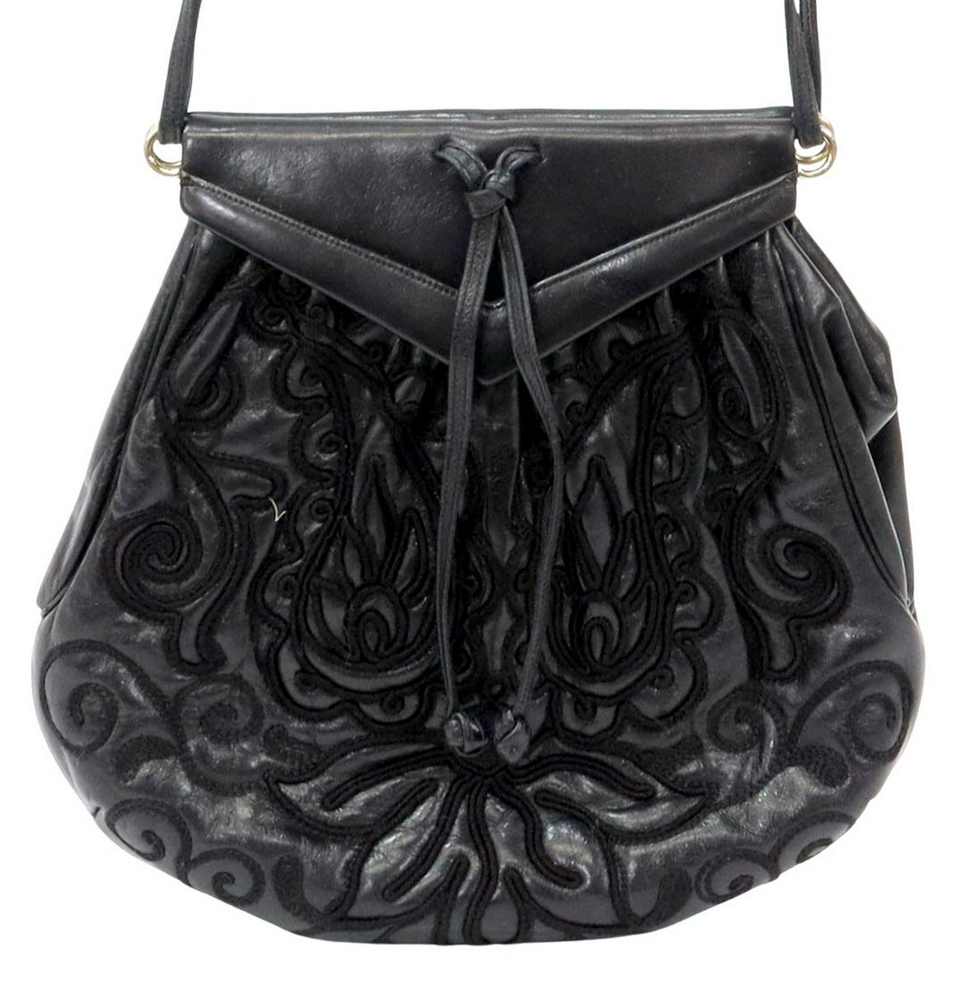 JUDITH LEIBER BLACK EMBROIDERED LEATHER BAG (1 of 6)