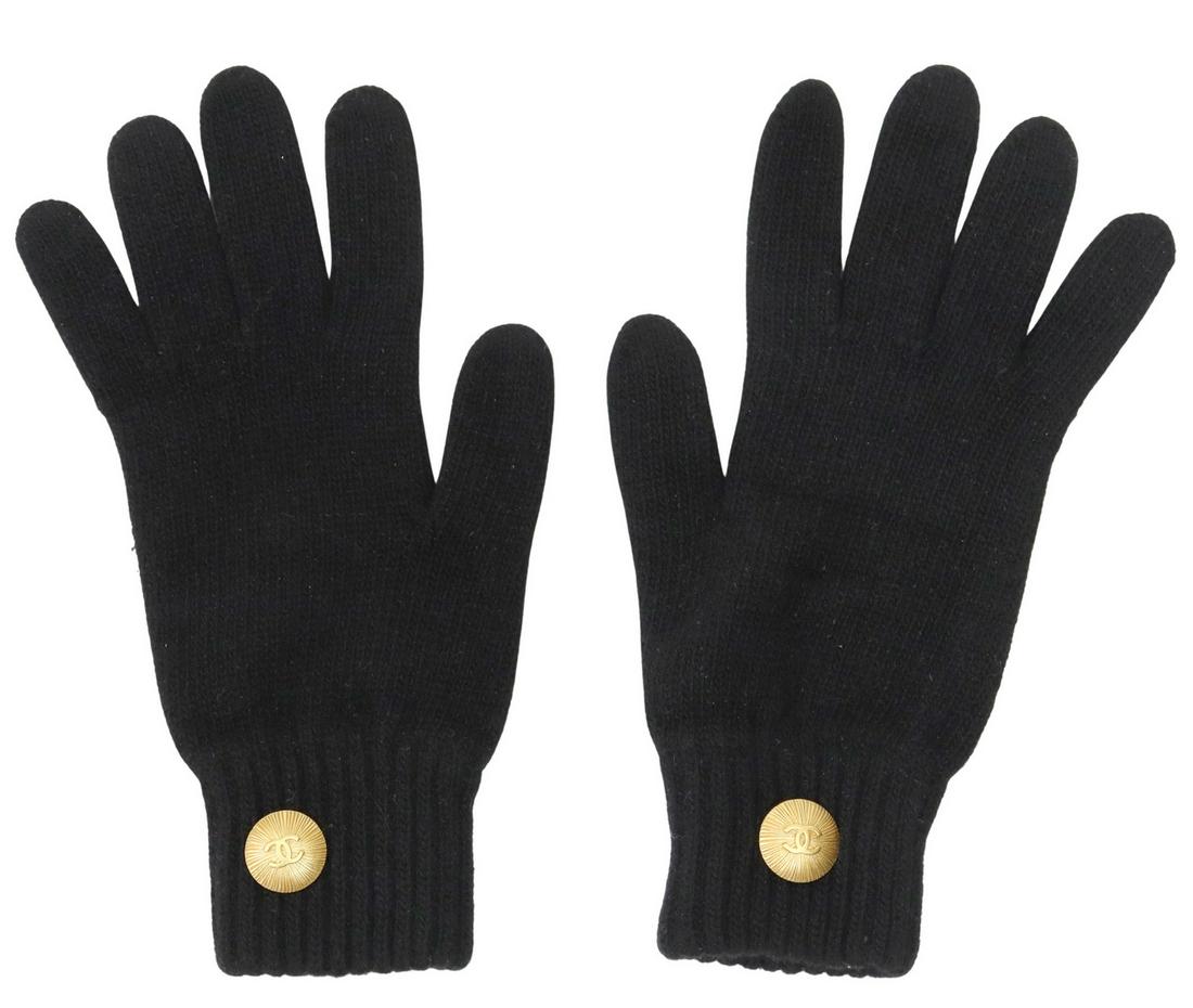 CHANEL BLACK 100% PURE CASHMERE GLOVES (1 of 3)