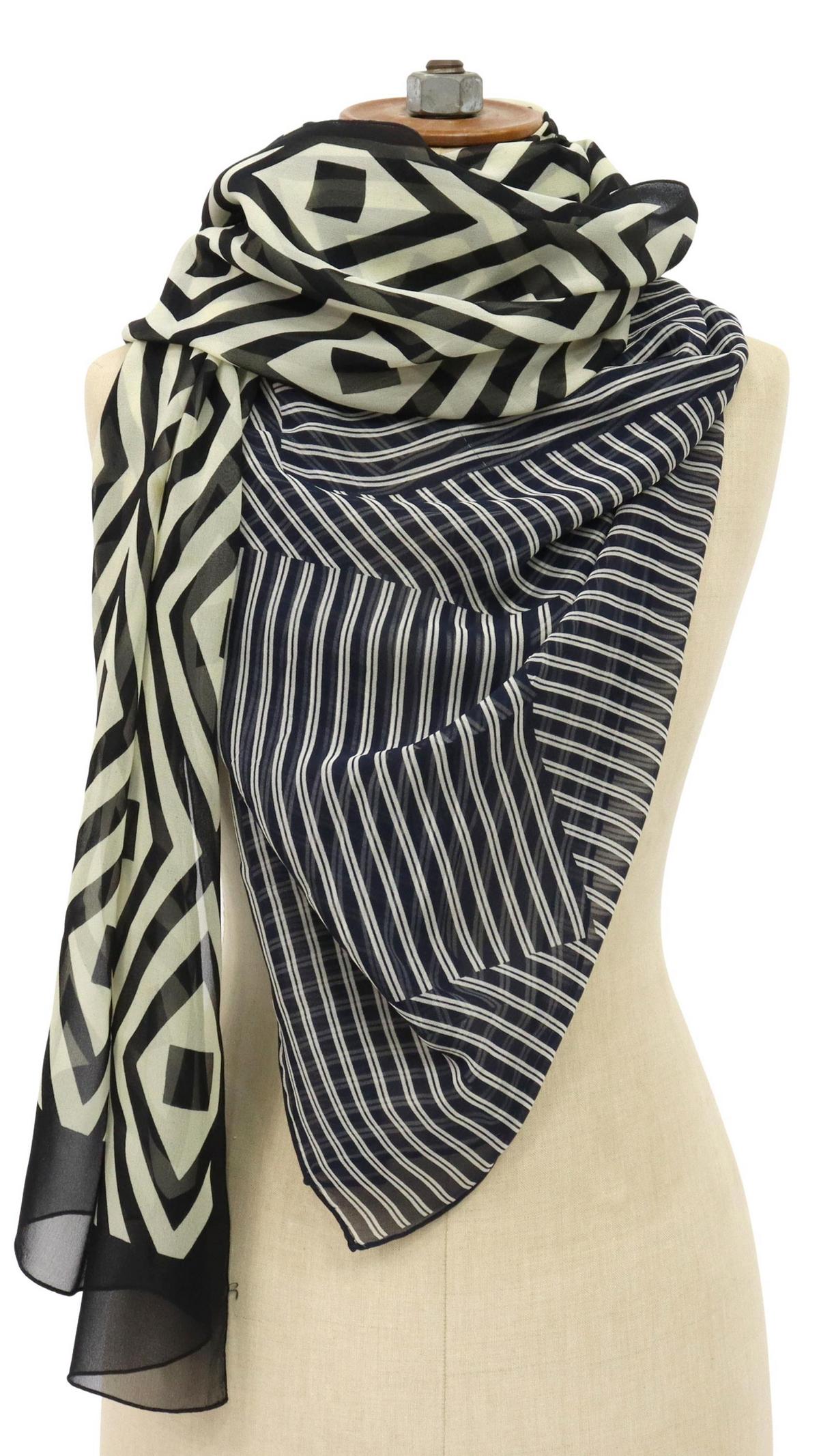 (2) GIORGIO ARMANI STRIPE/ DIAMOND SILK SCARVES (1 of 5)