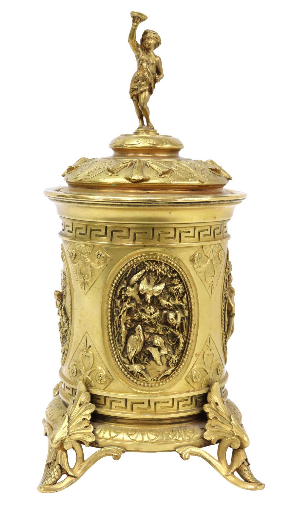 FRENCH NEOCLASSICAL BRONZE DORE LIDDED CANISTER (1 of 4)