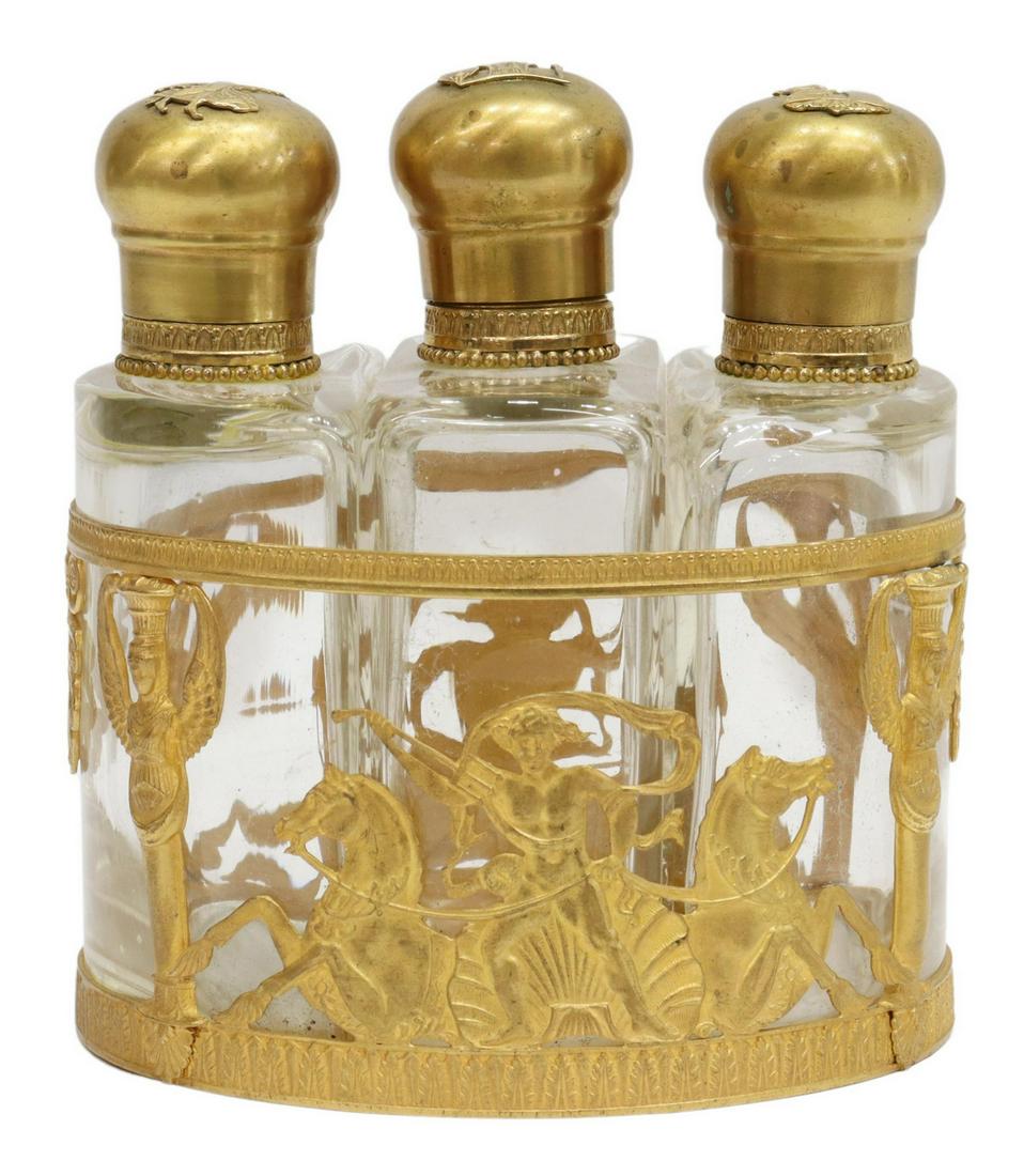 FRENCH EMPIRE STYLE BRONZE DORE DRESSER BOTTLE SET (1 of 4)