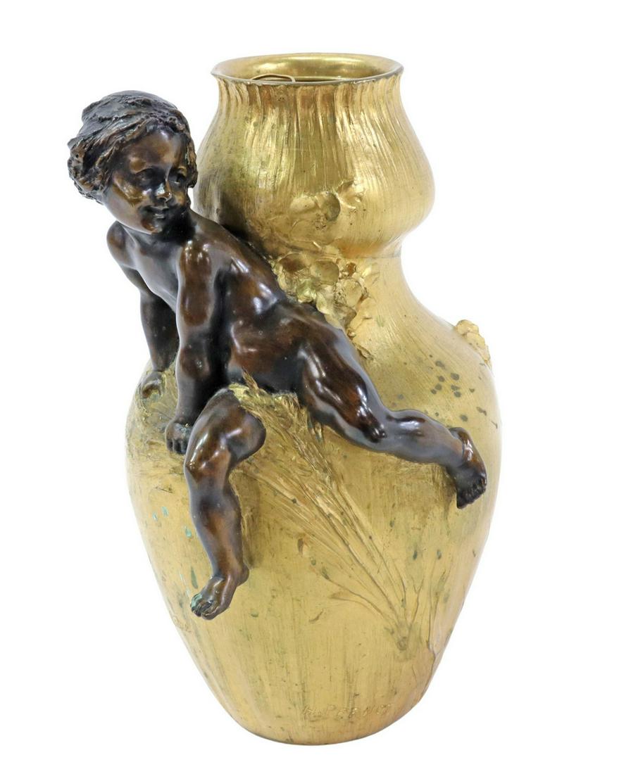 FRENCH BELLE EPOQUE BRONZE DORE & PATINE VASE (1 of 5)