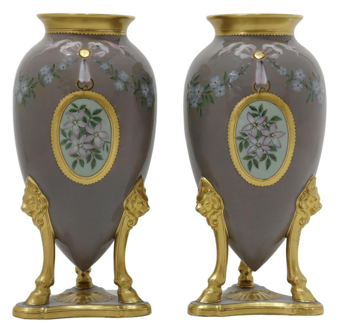 (2) FRENCH PARCEL GILT PORCELAIN GARNITURE VASES (1 of 3)