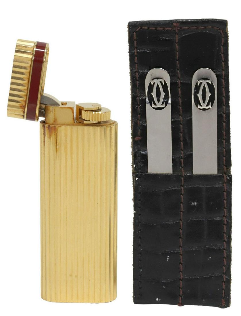 (2) CARTIER PLATED LIGHTER & STERLING COLLAR STAYS (1 of 7)