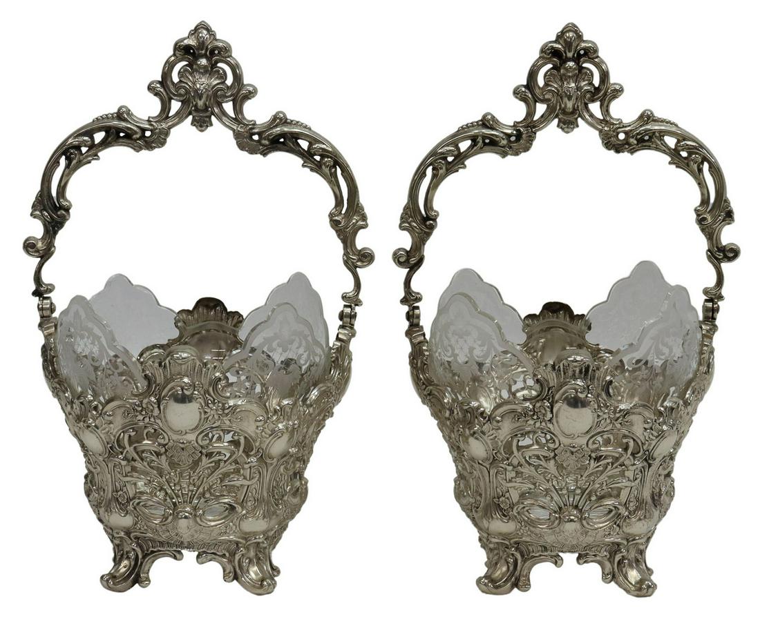 2) AUSTRIA-HUNGARY 800 SILVER BASKETS GLASS INSERT (1 of 3)