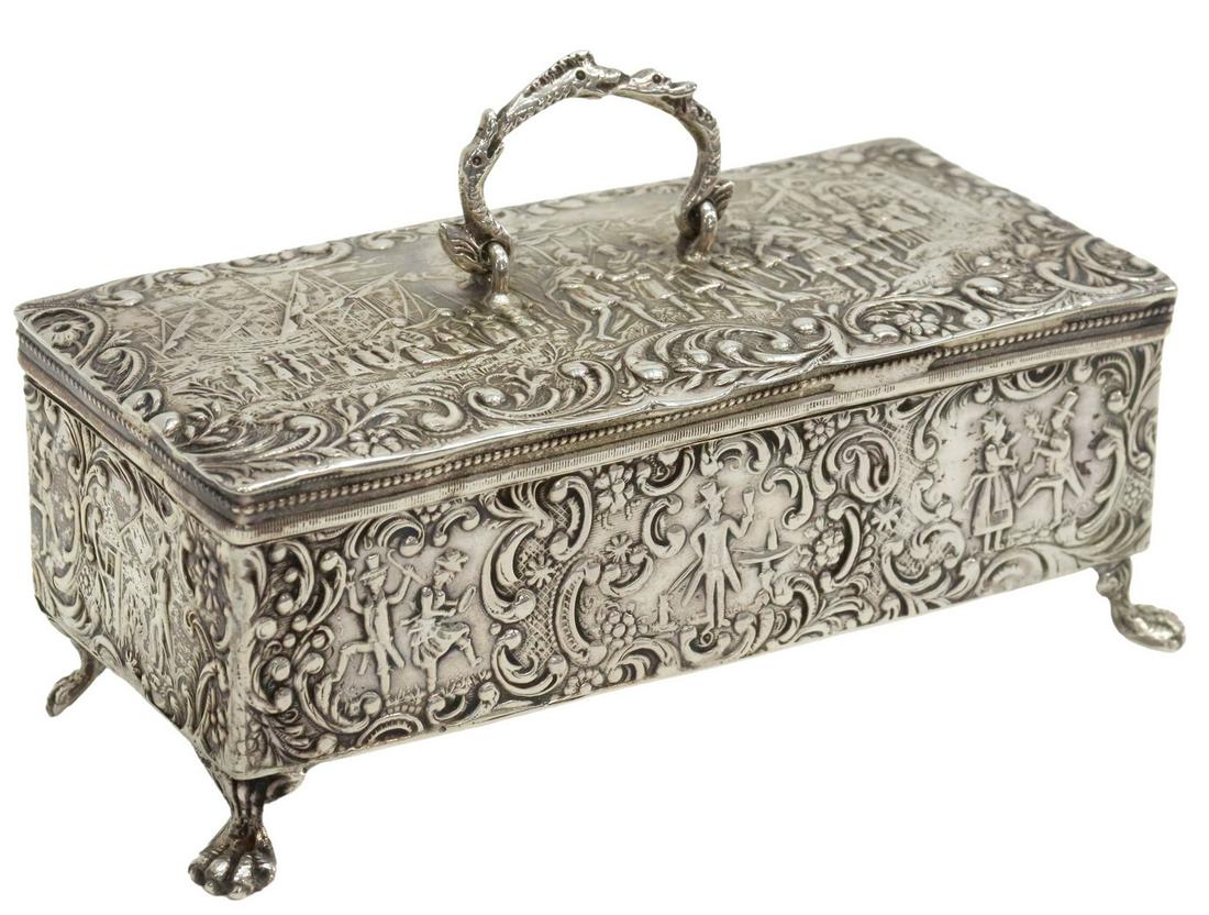 DUTCH 800 SILVER REPOUSSE JEWEL CASKET DRESSER BOX (1 of 9)