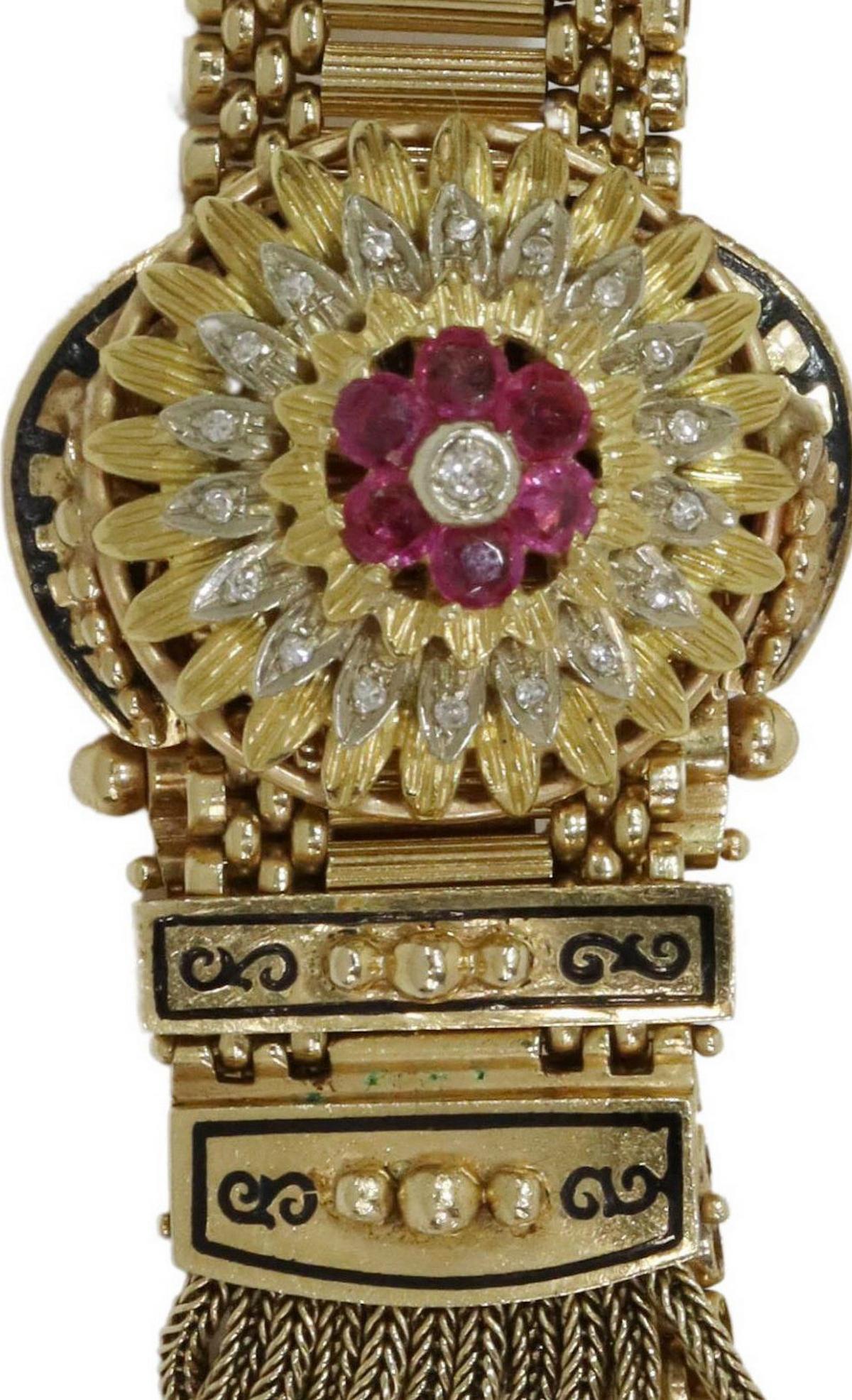 ESTATE 14KT GOLD, DIAMOND & RUBY GARTER BRACELET (1 of 5)