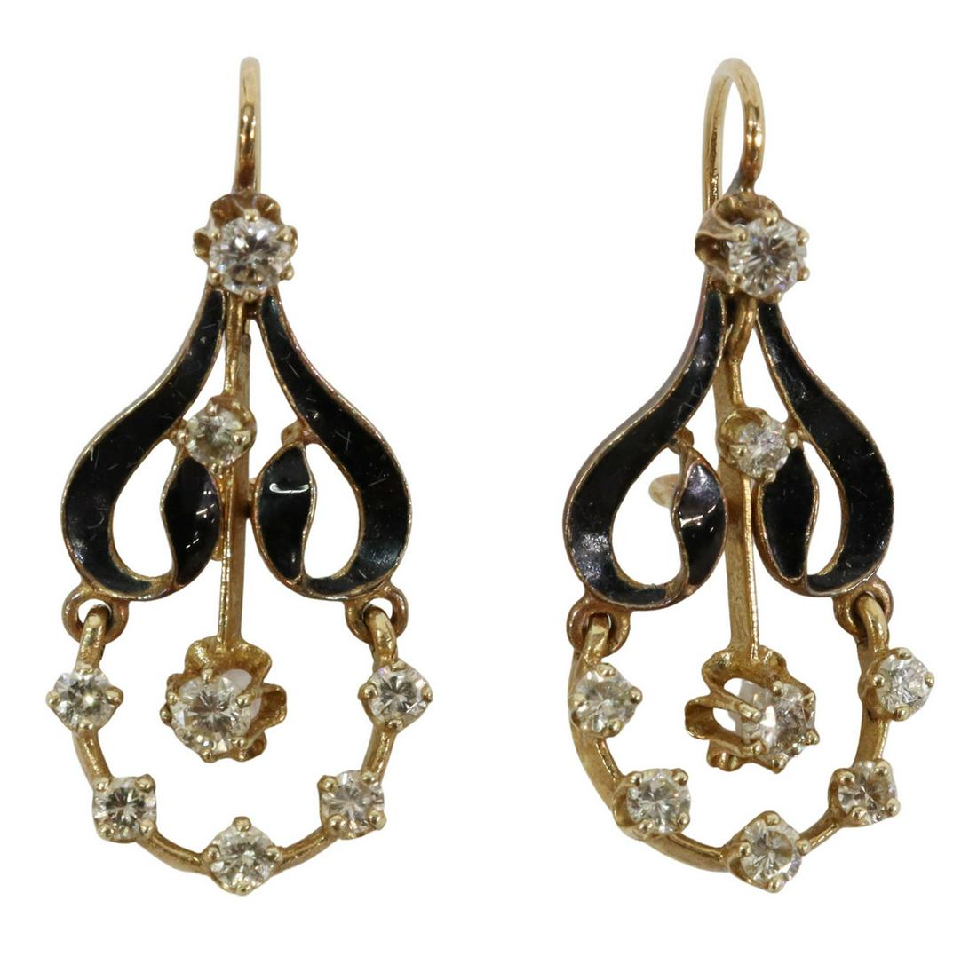 K. GOLDSCHMIDT 14KT GOLD ENAMEL DIAMOND EARRINGS (1 of 2)