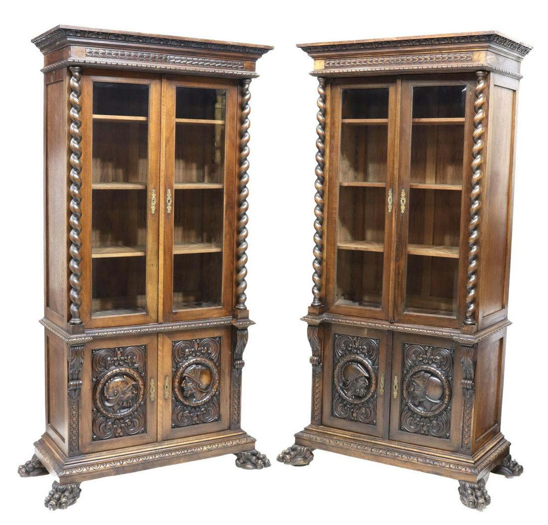 (2) RENAISSANCE REVIVAL CARVED WALNUT BOOKCASES (1 of 5)
