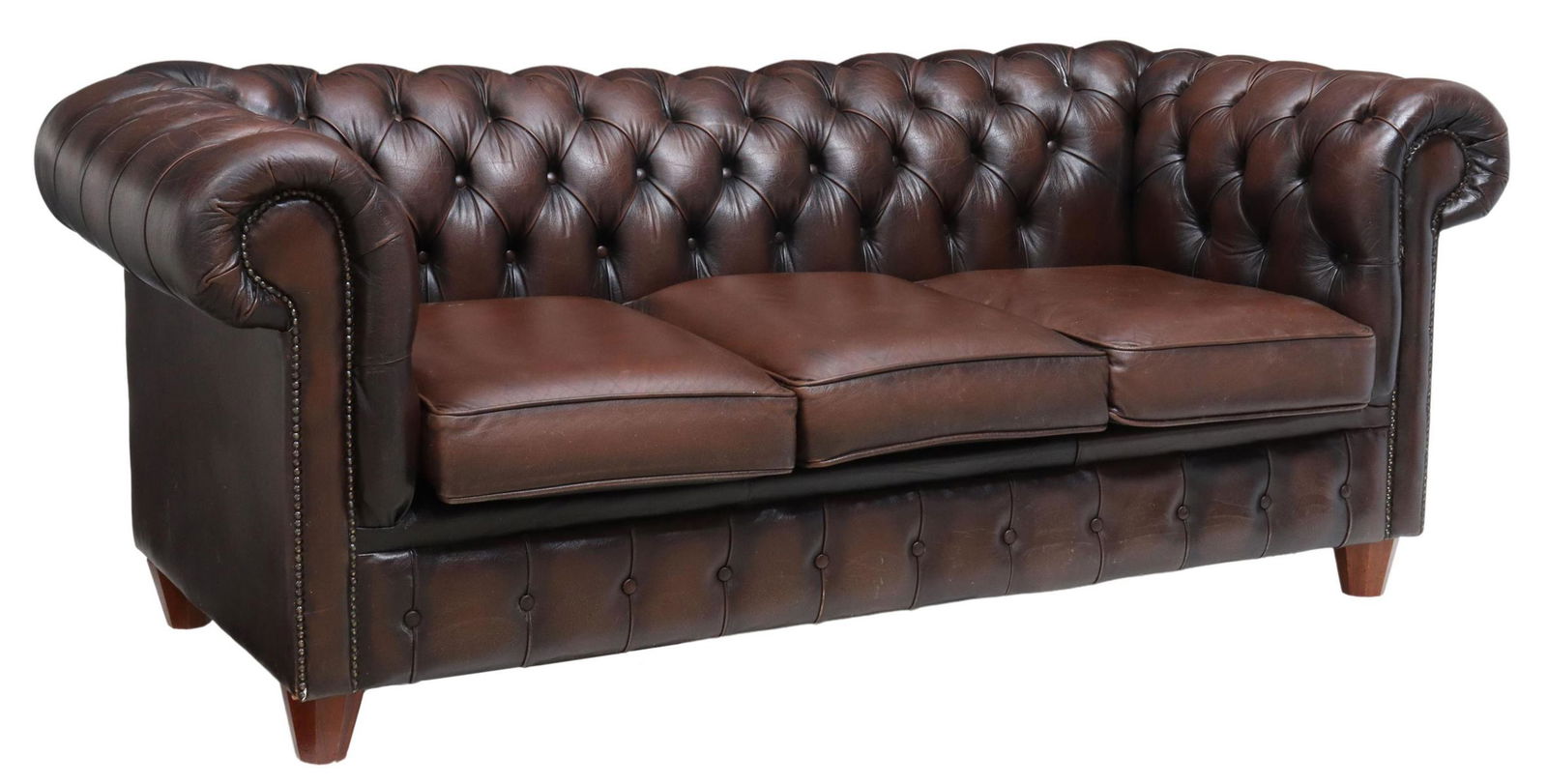 ENGLISH BUTTONED BROWN LEATHER CHESTERFIELD SOFA (1 of 3)