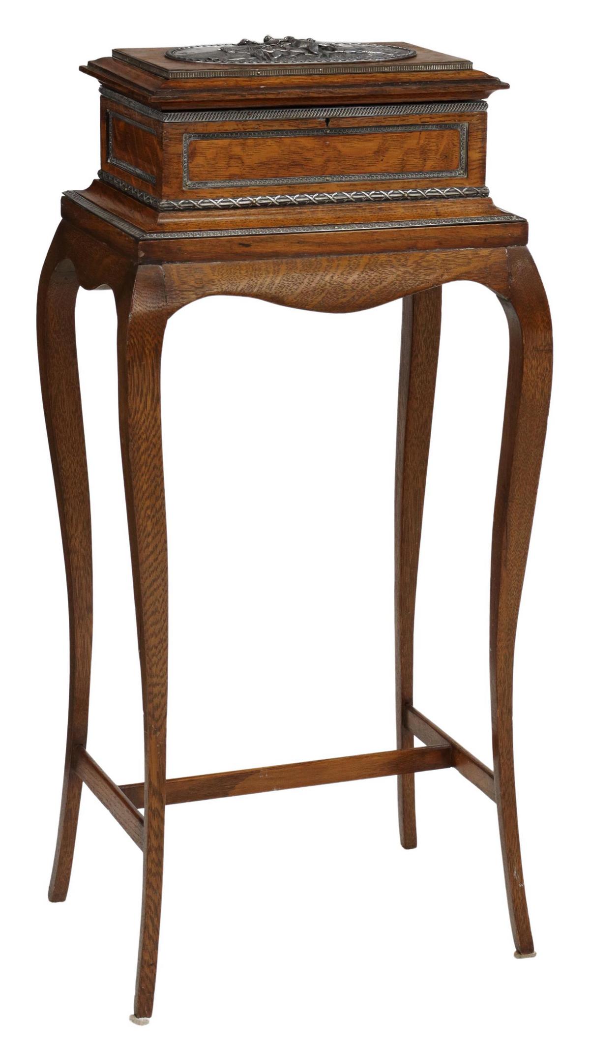 ENGLISH VICTORIAN SILVER-MOUNTED OAK BOX ON STAND (1 of 6)