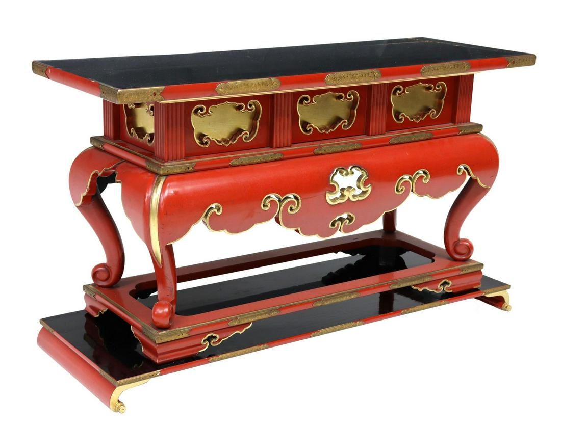 JAPANESE BLACK & RED LACQUER KYOZUKUE ALTAR TABLE (1 of 5)