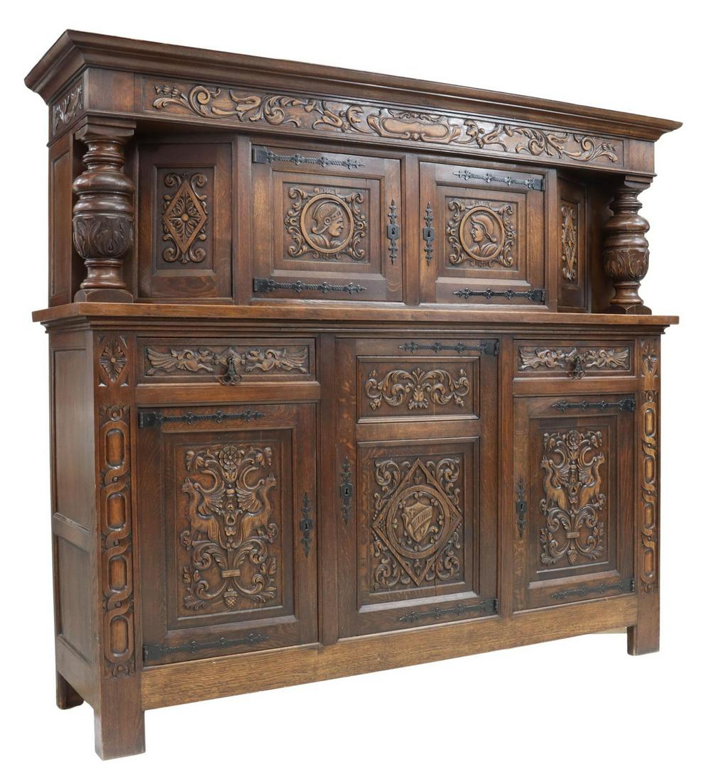 FRENCH RENAISSANCE REVIVAL OAK COURT CUPBOARD (1 of 5)