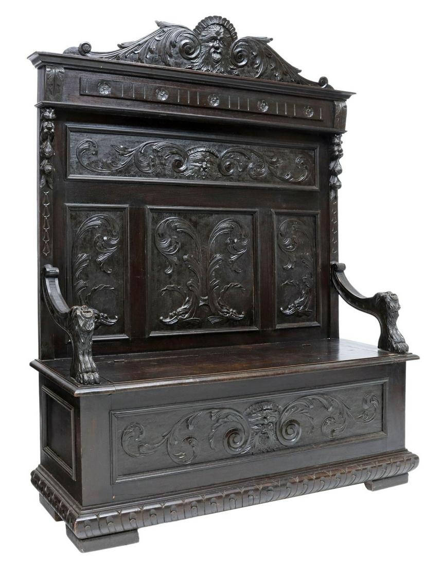 ITALIAN RENAISSANCE REVIVAL CARVED HALL BENCH (1 of 7)