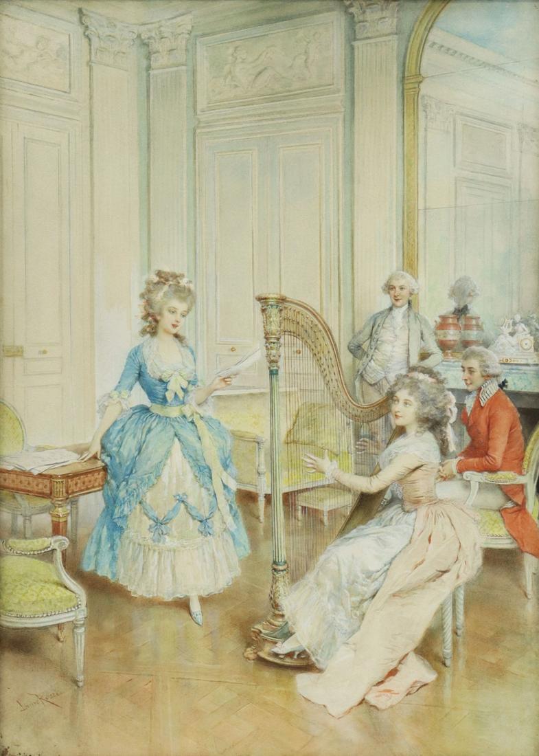 LUCIUS ROSSI (1846-1913) LE CONCERT WATERCOLOR (1 of 4)