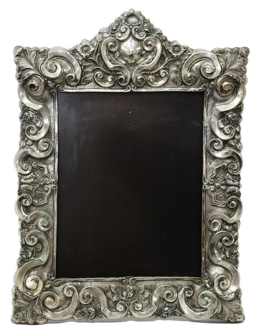 LARGE REPOUSEE SILVER & ROSEWOOD TABLE FRAME (1 of 4)