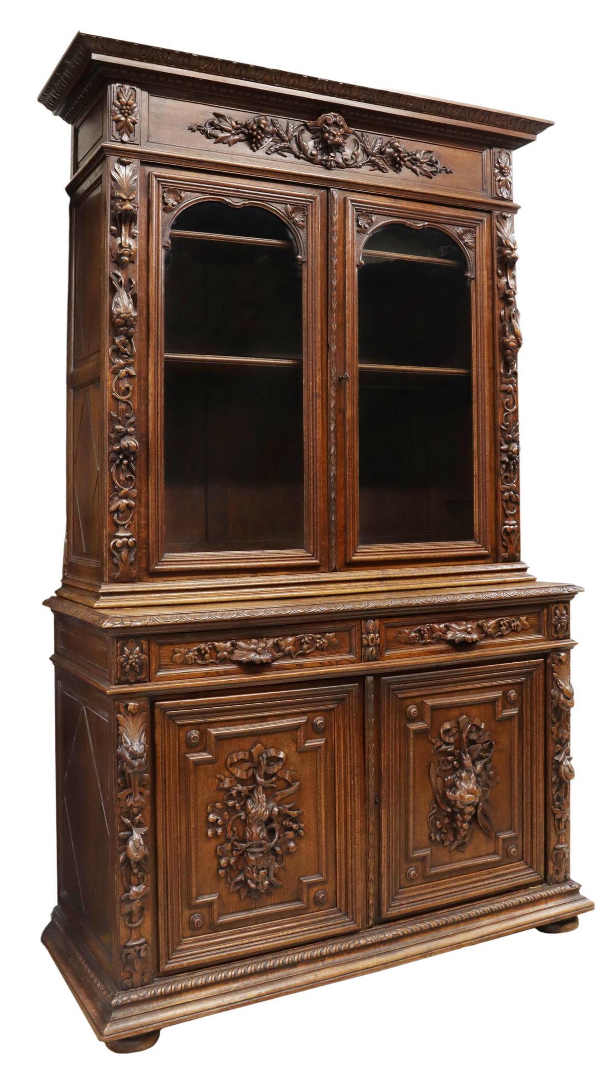 FRENCH CARVED OAK GAME BIRD HUNT CABINET (1 of 5)