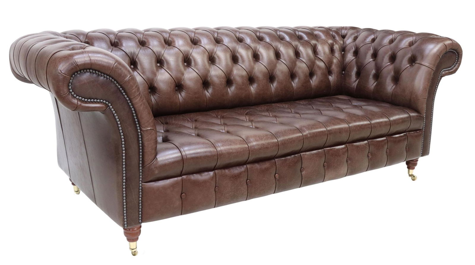 ENGLISH BUTTONED BROWN LEATHER CHESTERFIELD SOFA (1 of 3)