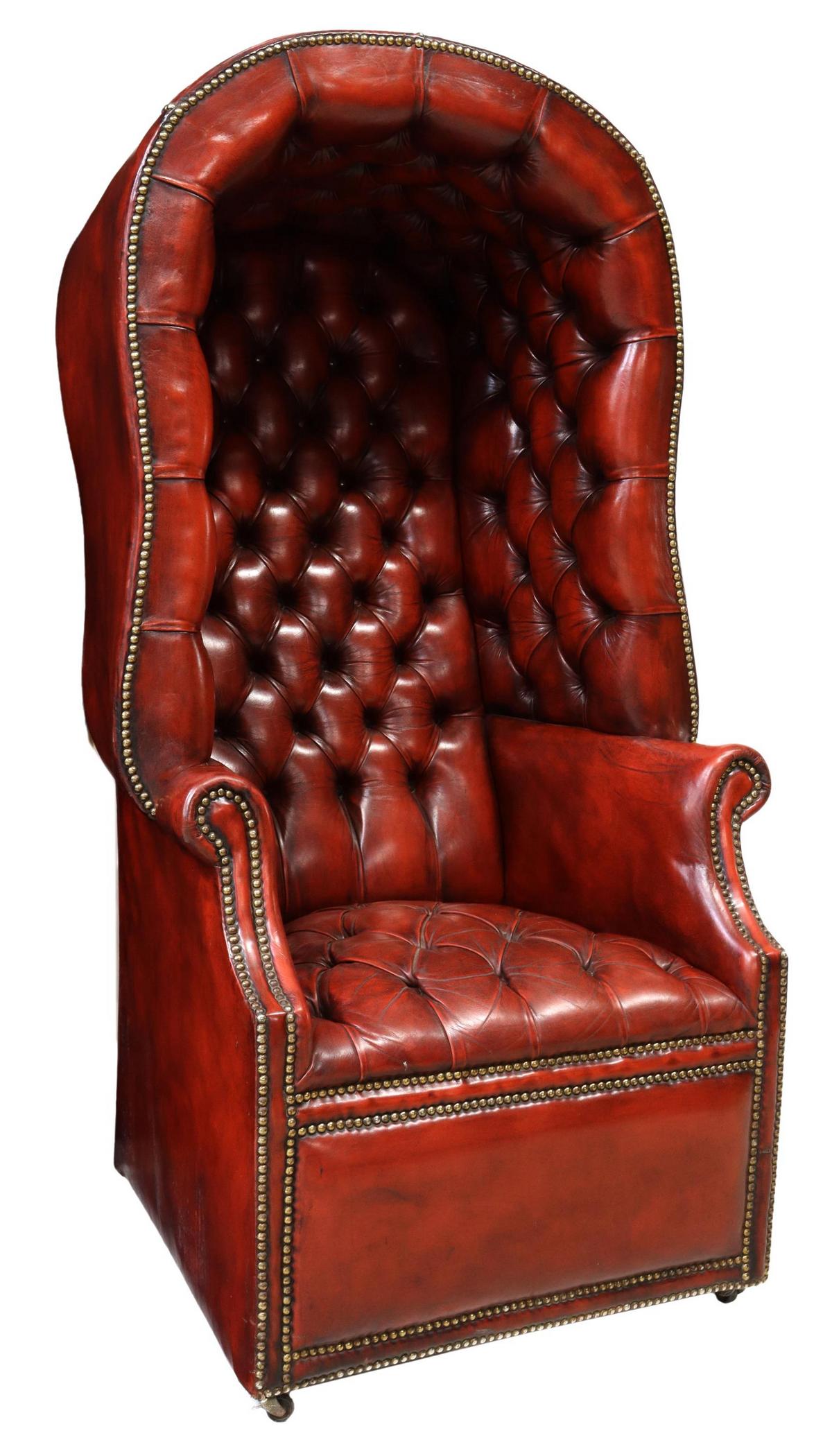 ENGLISH BUTTON-TUFTED LEATHER PORTER'S HALL CHAIR (1 of 3)